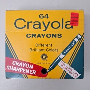 Vintage 1975 Crayola Crayons 64 Box w/Sharpener Retired Colors NEW